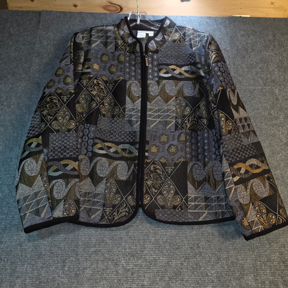 Preswick & Moore Tapestry Jacket Women 1XP Blue Gold Excellent Art to Wear Zip